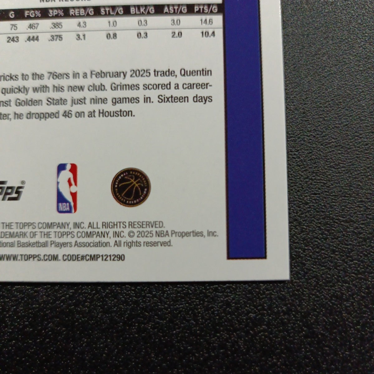 2025-26 Topps Basketball Card Quentin Grimes Silver Foil 45th Anniversary