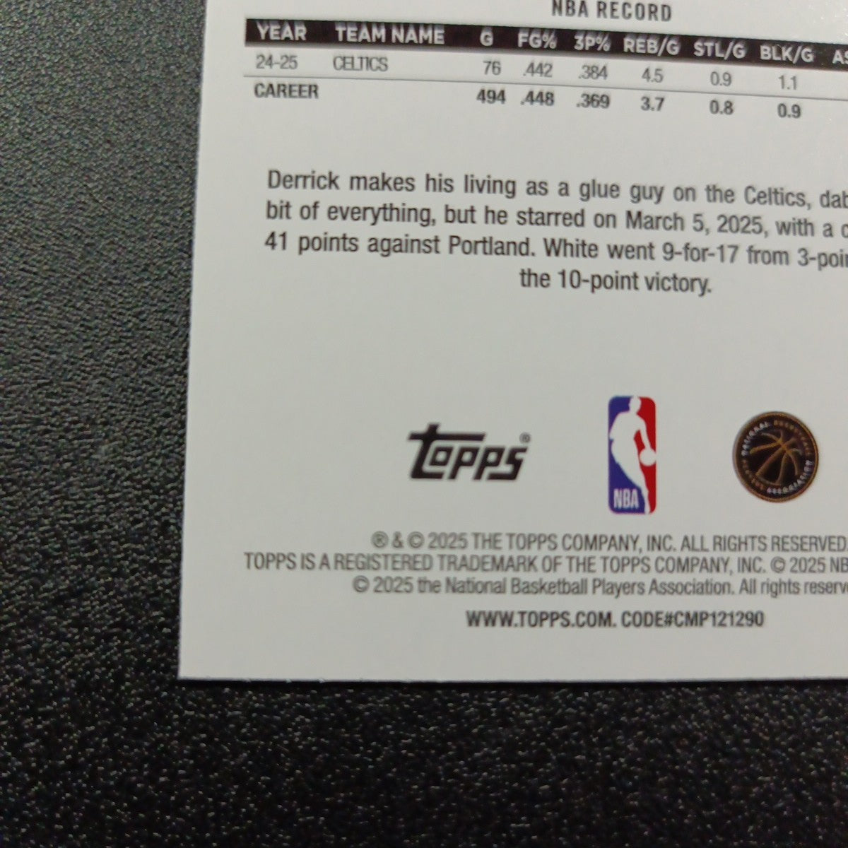 2025-26 Topps Basketball Card Derrick White Silver Foil 45th Anniversary