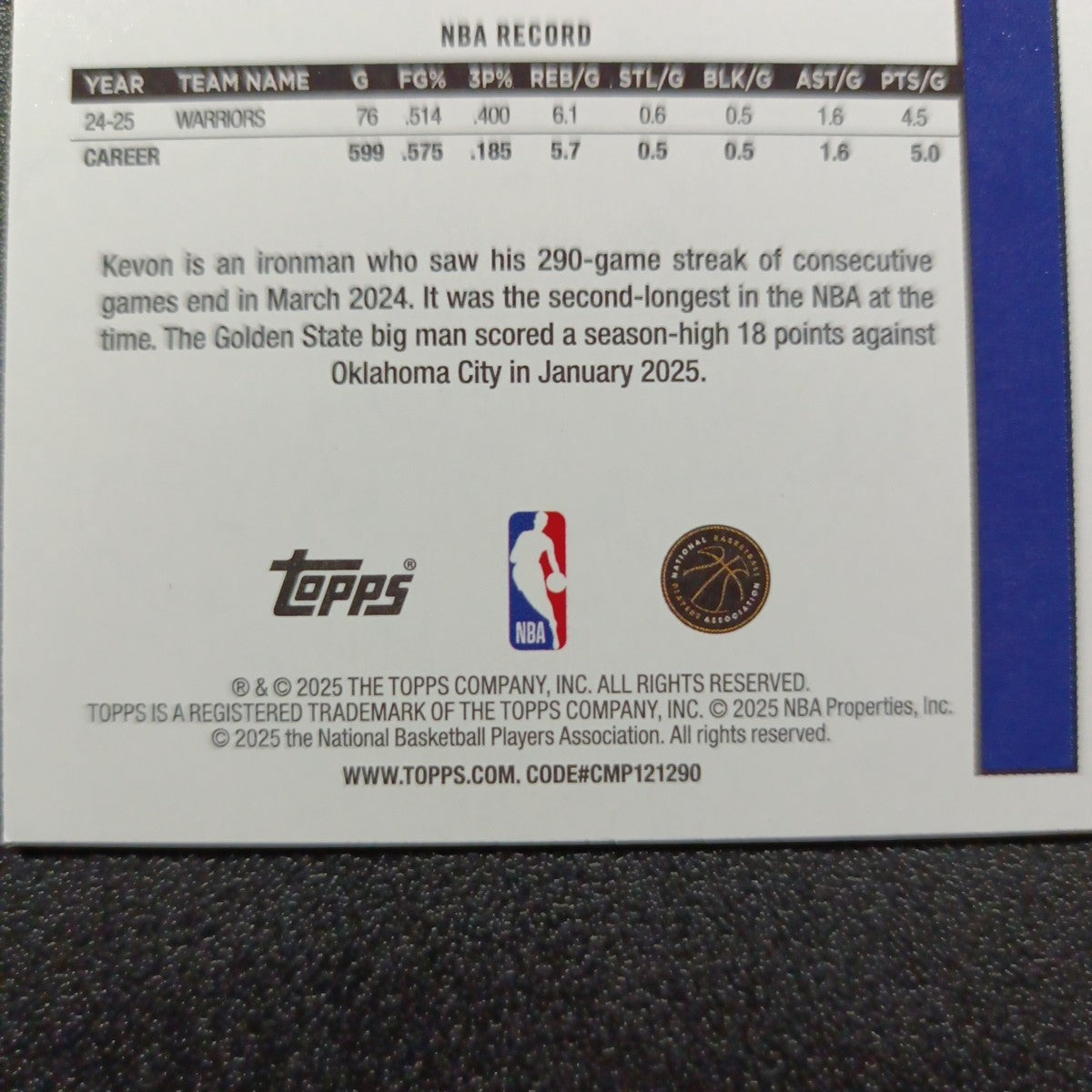 2025-26 Topps Basketball Card Kevon Looney Silver Foil 45th Anniversary