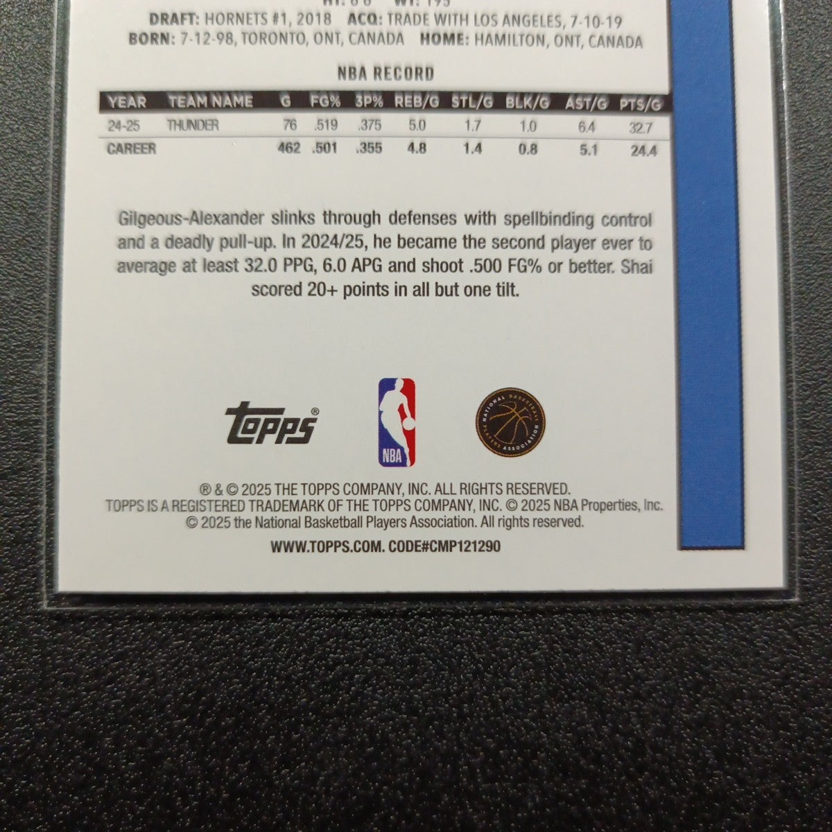 2025-26 Topps Basketball Card Shai Gilgeous Silver Foil 45th Anniversary