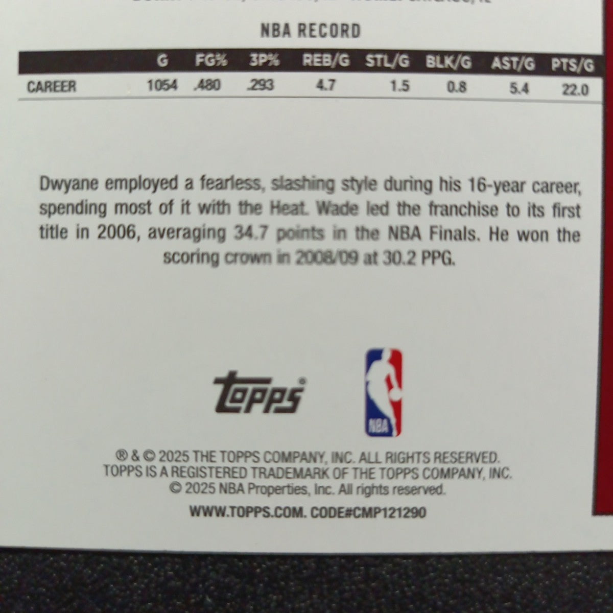 2025-26 Topps Basketball Card Dwyane Wade Silver Foil 45th Anniversary