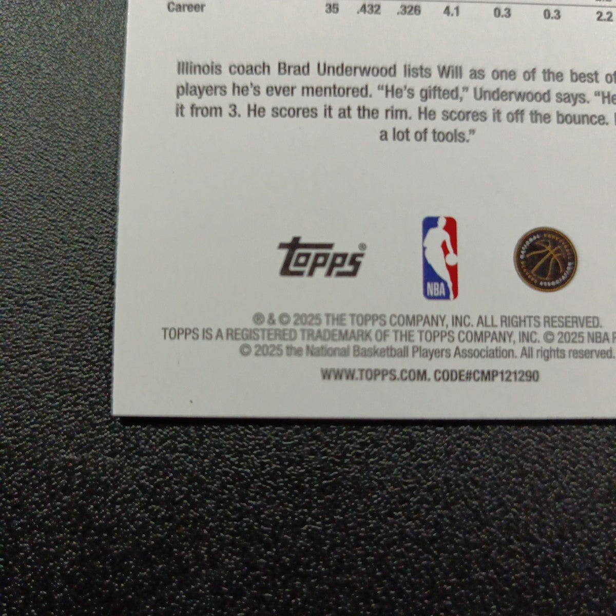 2025-26 Topps Basketball Card Will Riley Silver Foil 45th Anniversary