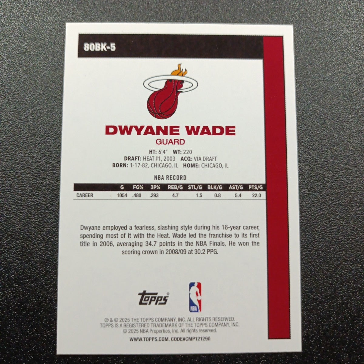 2025-26 Topps Basketball Card Dwyane Wade Silver Foil 45th Anniversary