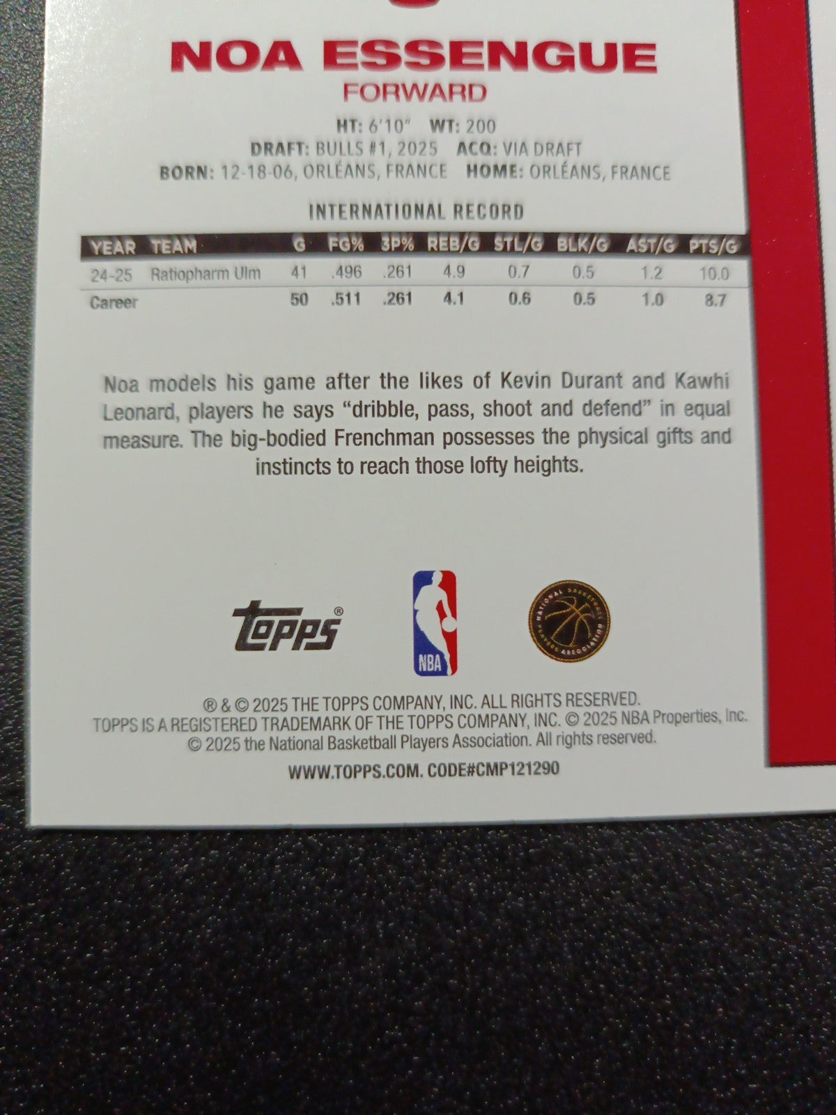 2025-26 Topps Basketball Card Noa Essengue Silver Foil 45th Anniversary