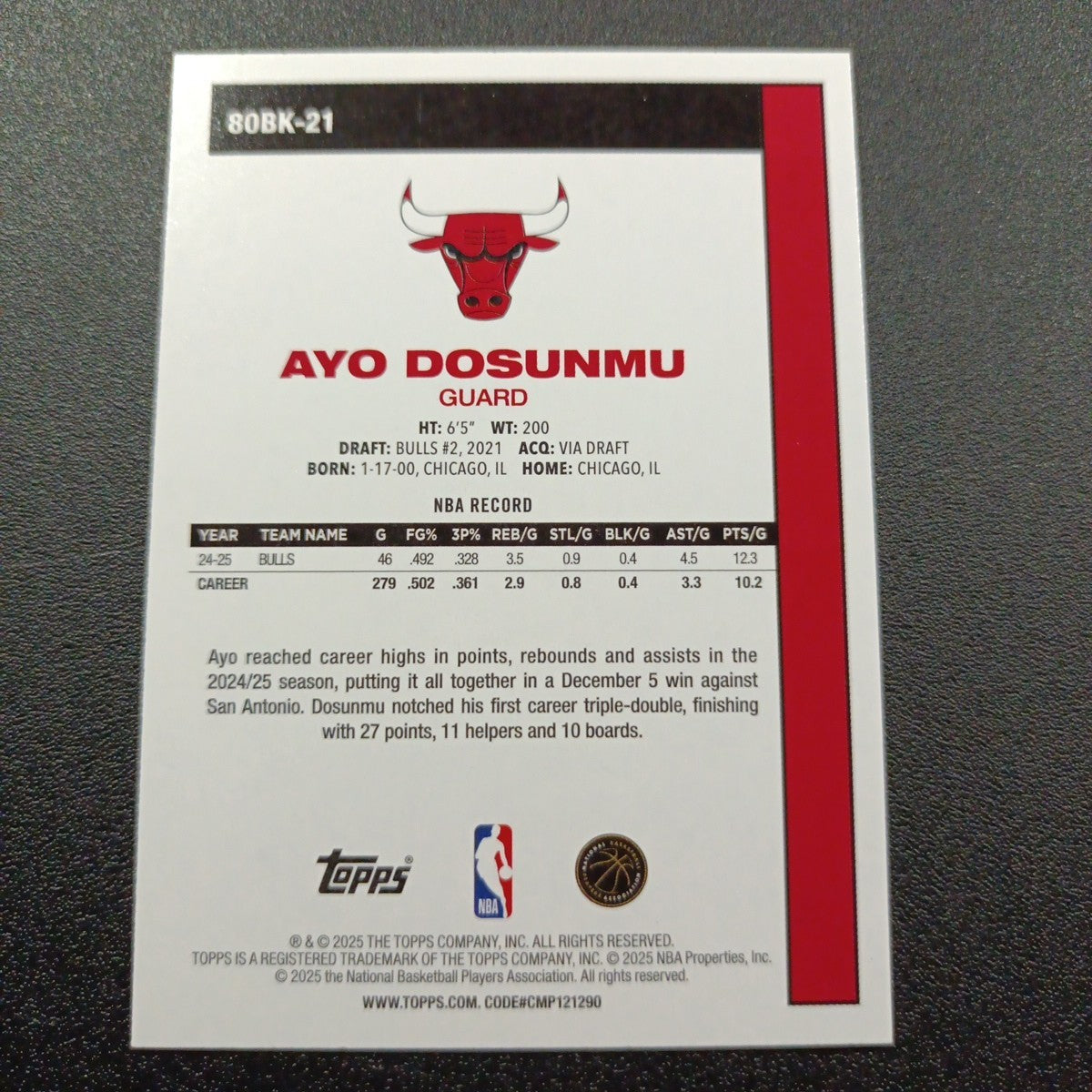 2025-26 Topps Basketball Card Ayo Dosunmu Silver Foil 45th Anniversary