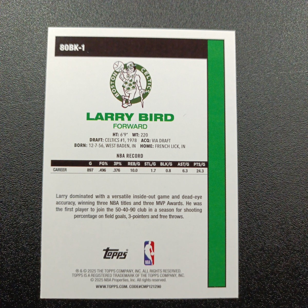 2025-26 Topps Basketball Card Larry Bird Silver Foil 45th Anniversary
