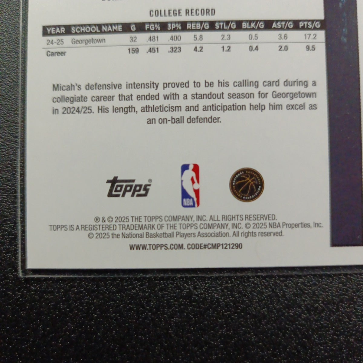 2025-26 Topps Basketball Card Micah Peavy Silver Foil 45th Anniversary Case Hit