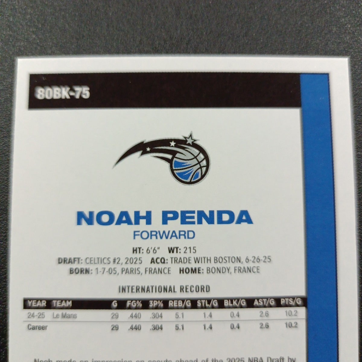 2025-26 Topps Basketball Card Noah Penda Silver Foil 45th Anniversary